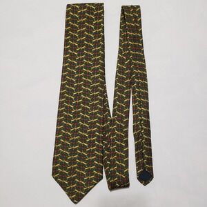 Brooks Brothers Mens Silk Tie Green Gold Burgundy Bit Pattern Made‎ in USA